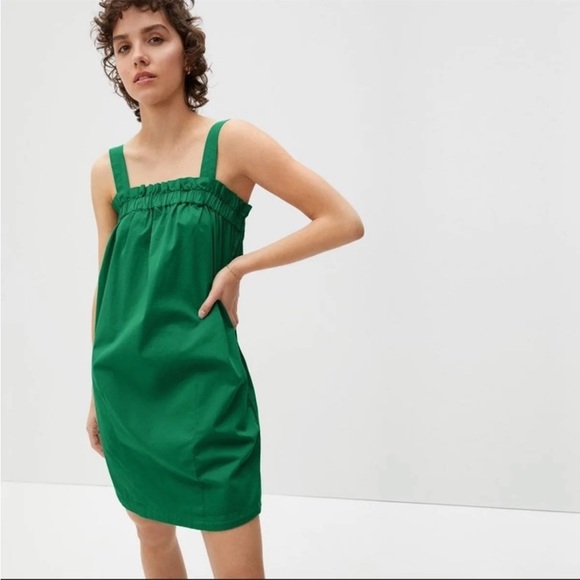 Everlane Paperbag Tank Dress Organic Cotton Removable/Adjustable Straps Green LG - Picture 3 of 16